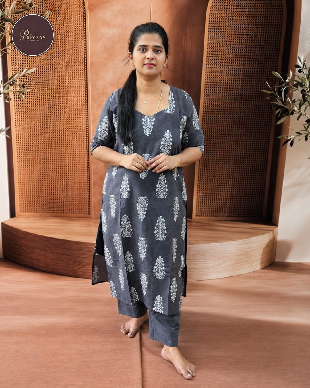 Lakshmi Dark Grey Block Print Coord Set