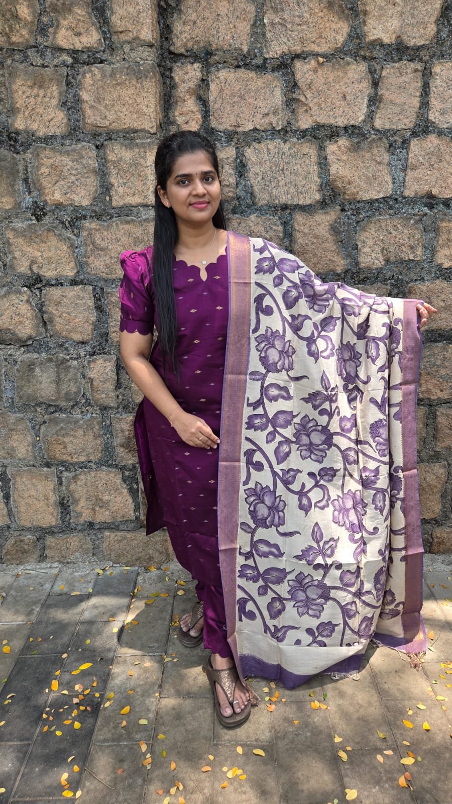Purple Raw Silk Handwoven Chennuri Dupatta Set