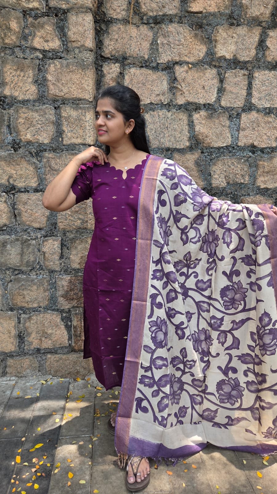 Purple Raw Silk Handwoven Chennuri Dupatta Set