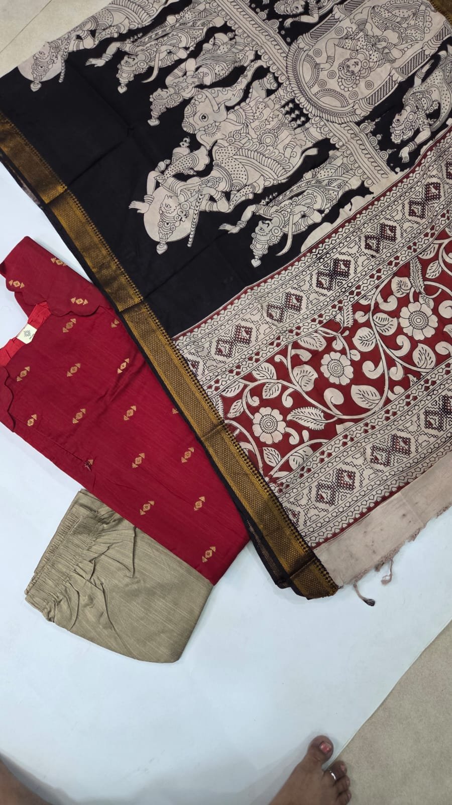 Red Raw Silk Chennuri Dupatta Set