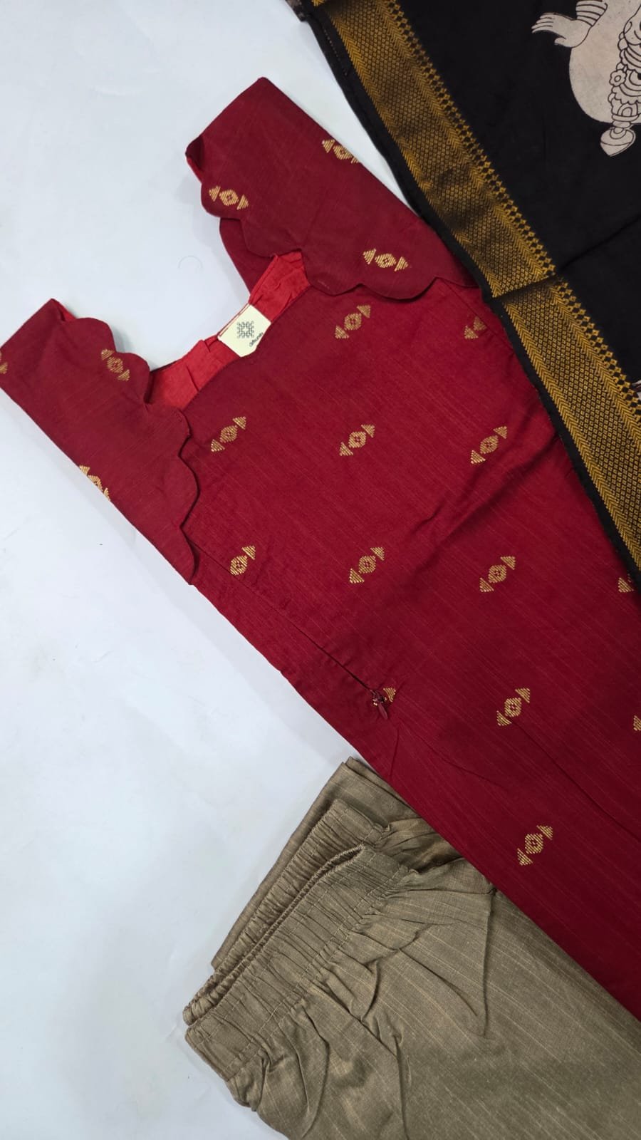 Red Raw Silk Chennuri Dupatta Set