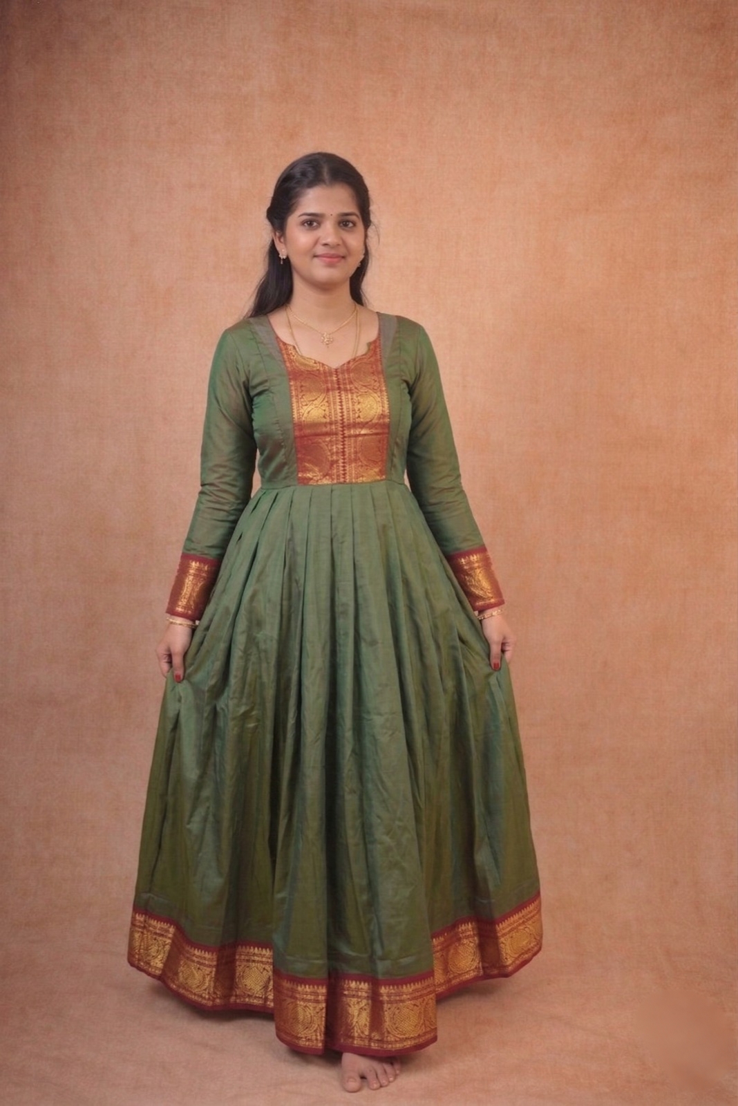 Green with maroon Frock