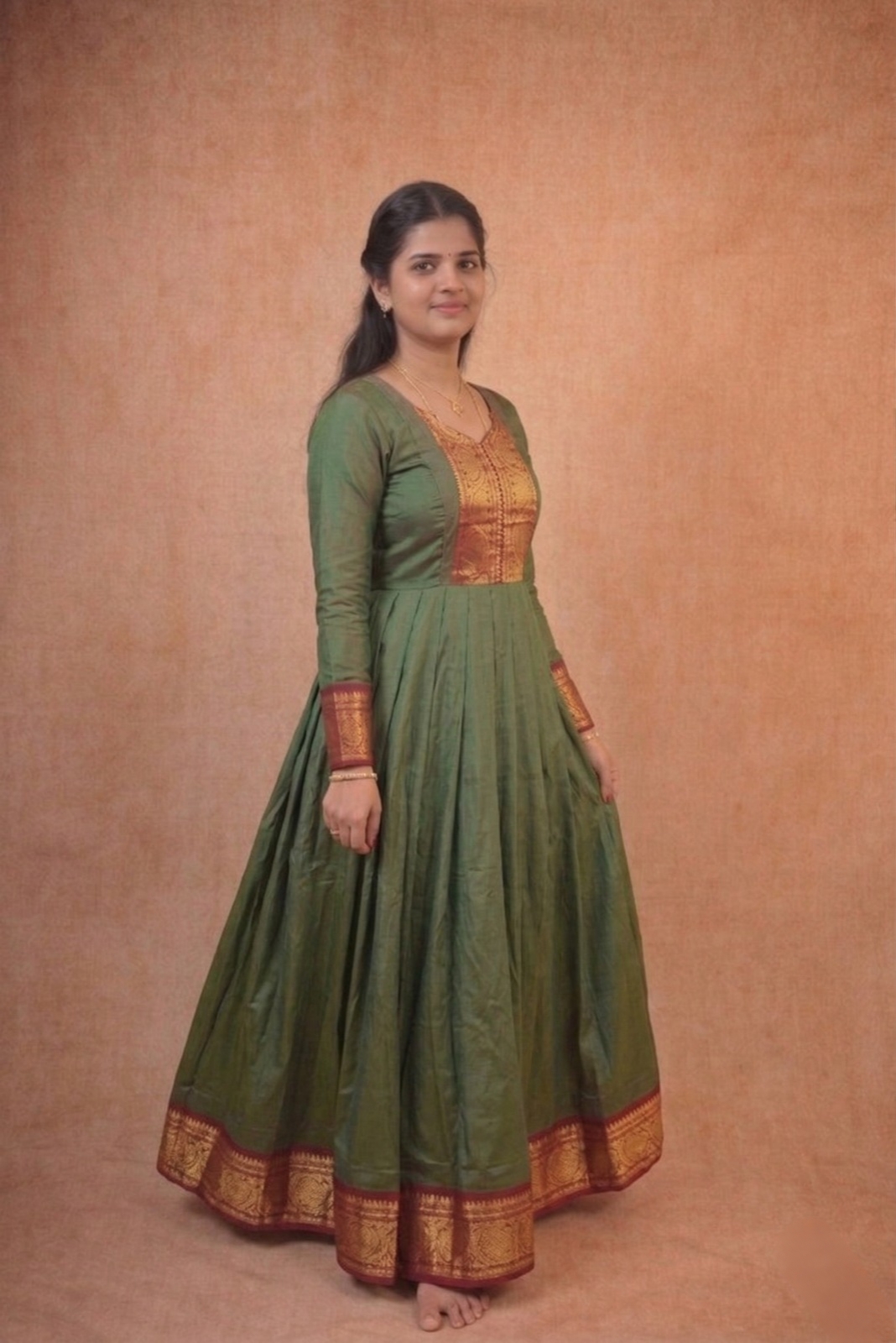 Green with maroon Frock