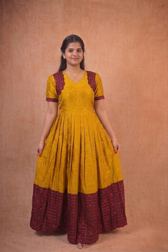 Yellow with Maroon Frock