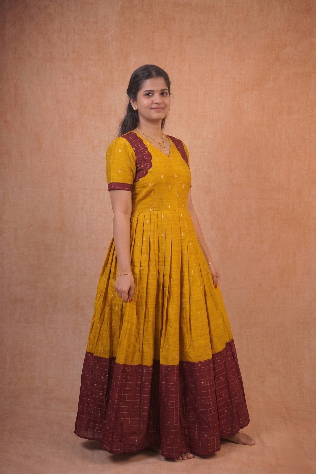 Yellow with Maroon Frock