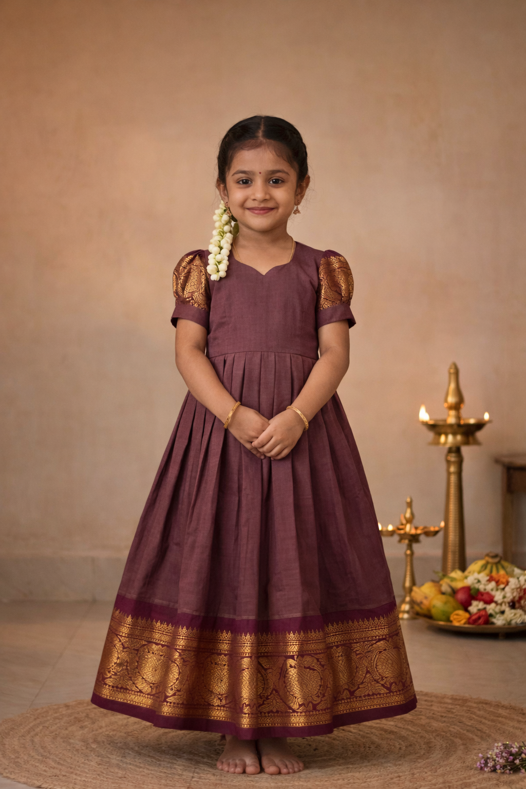 Coffee Brown with Maroon baby frock