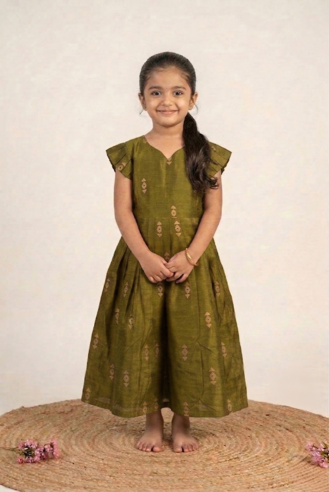 Olive Green baby frock