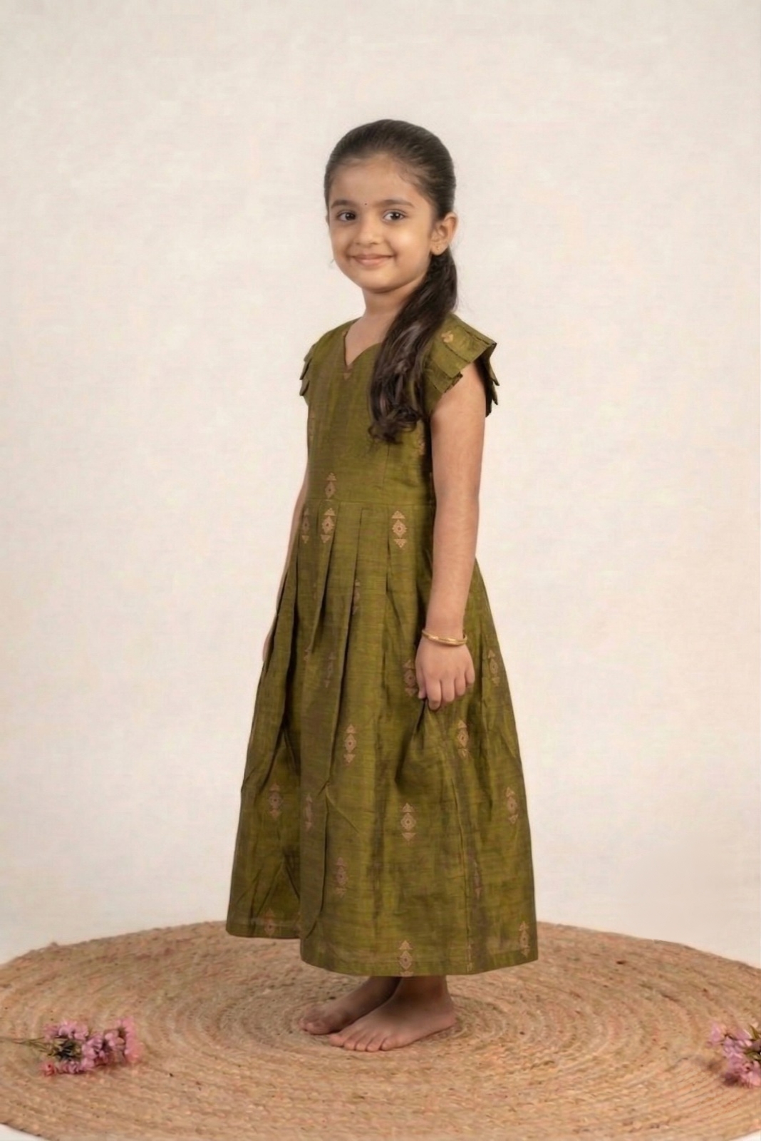 Olive Green baby frock