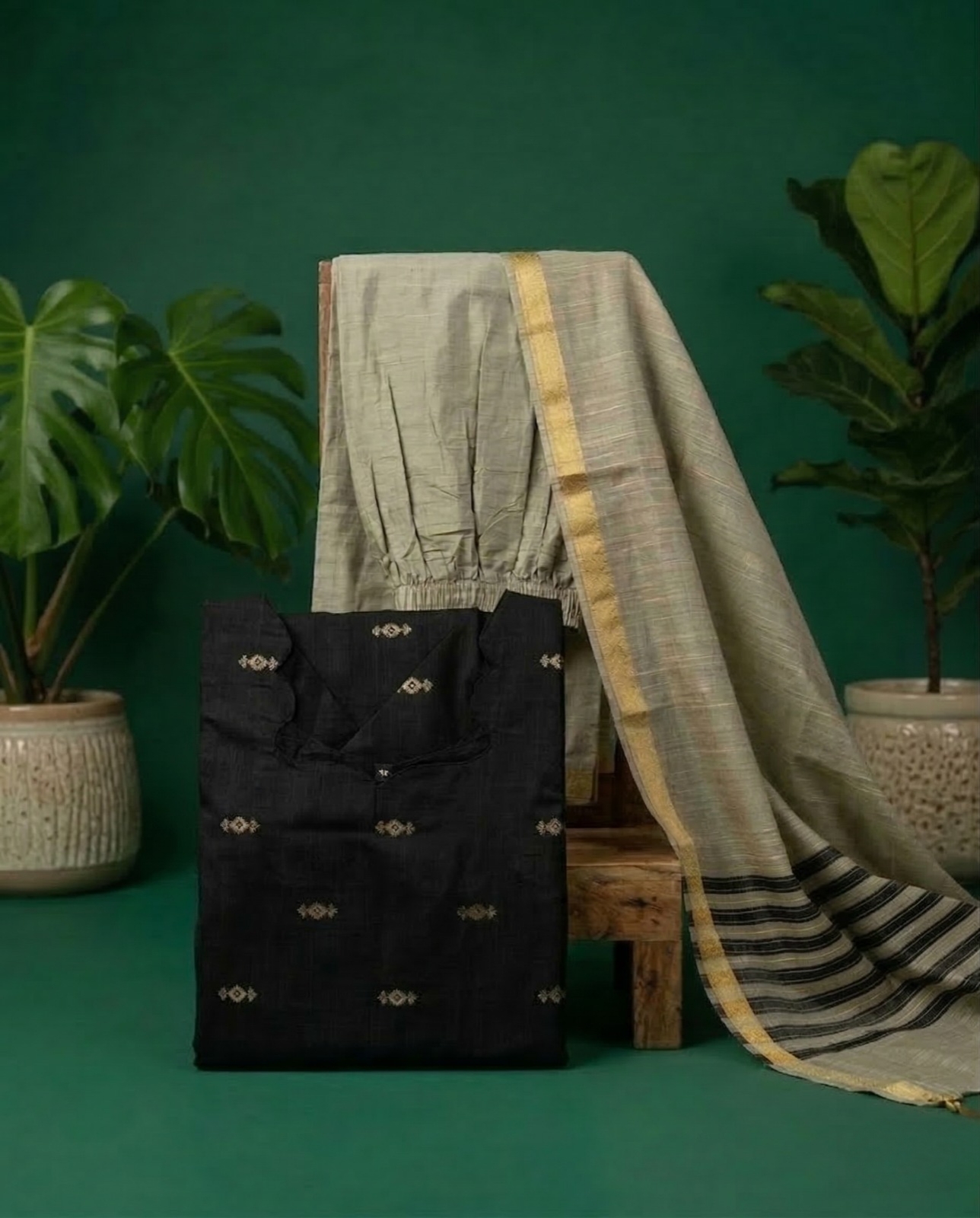 Black kurta with Shawl