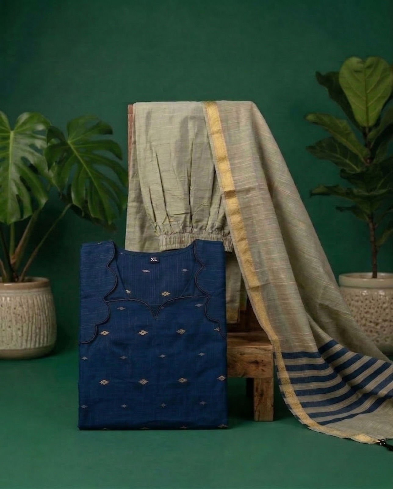 Navy Blue kurta with Shawl