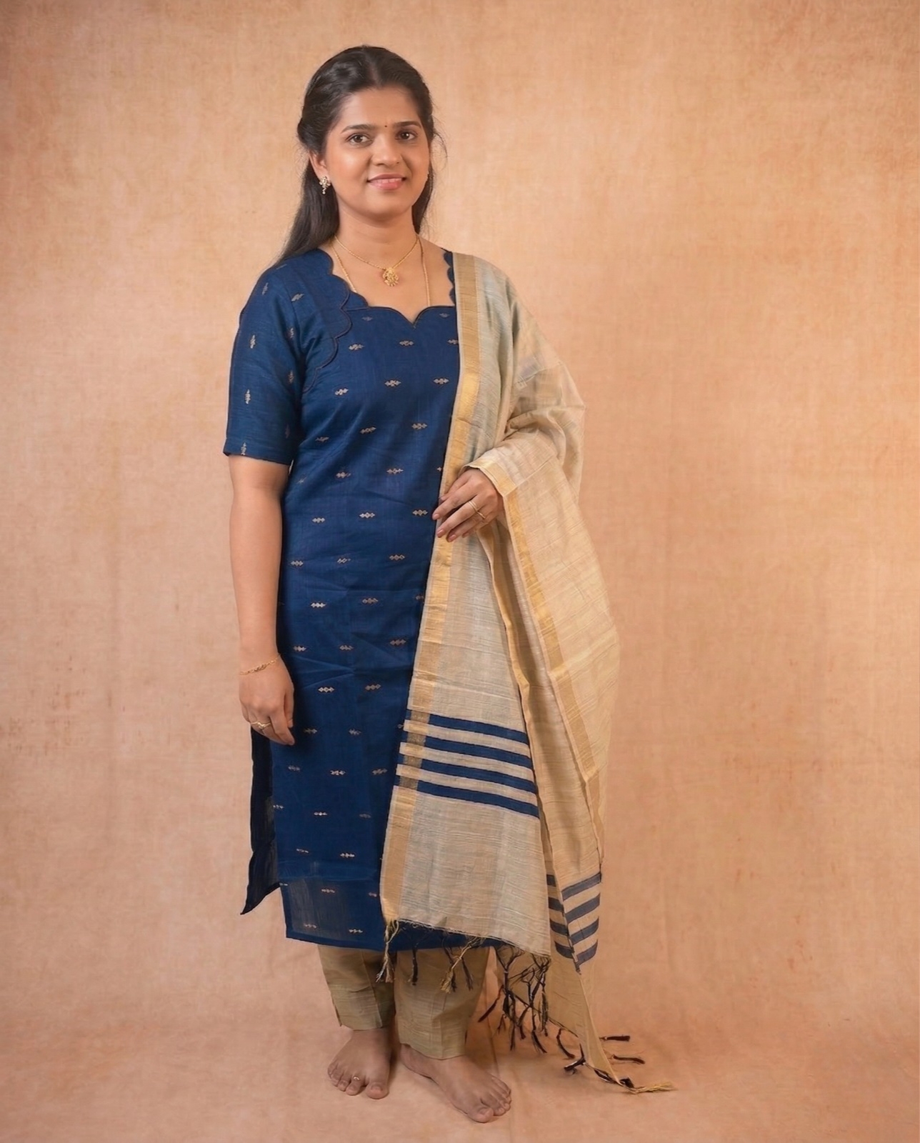 Navy Blue kurta with Shawl
