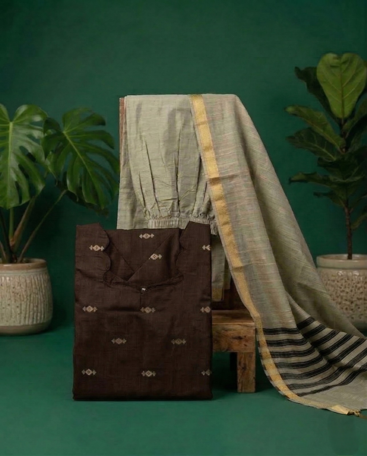 Coffee Brown kurta with Shawl