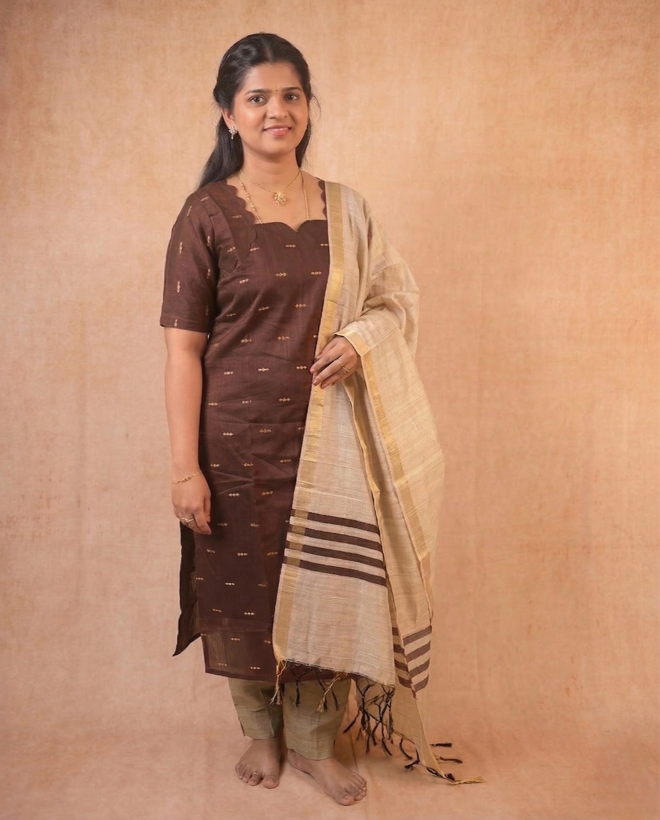 Coffee Brown kurta with Shawl