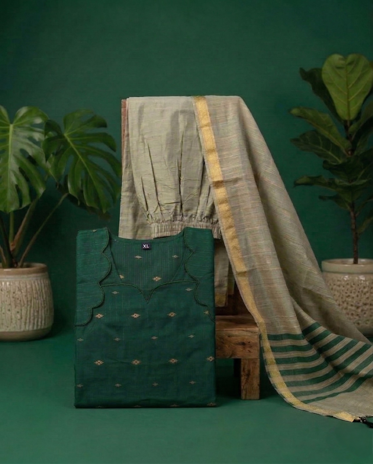 Bottle Green kurta with Shawl