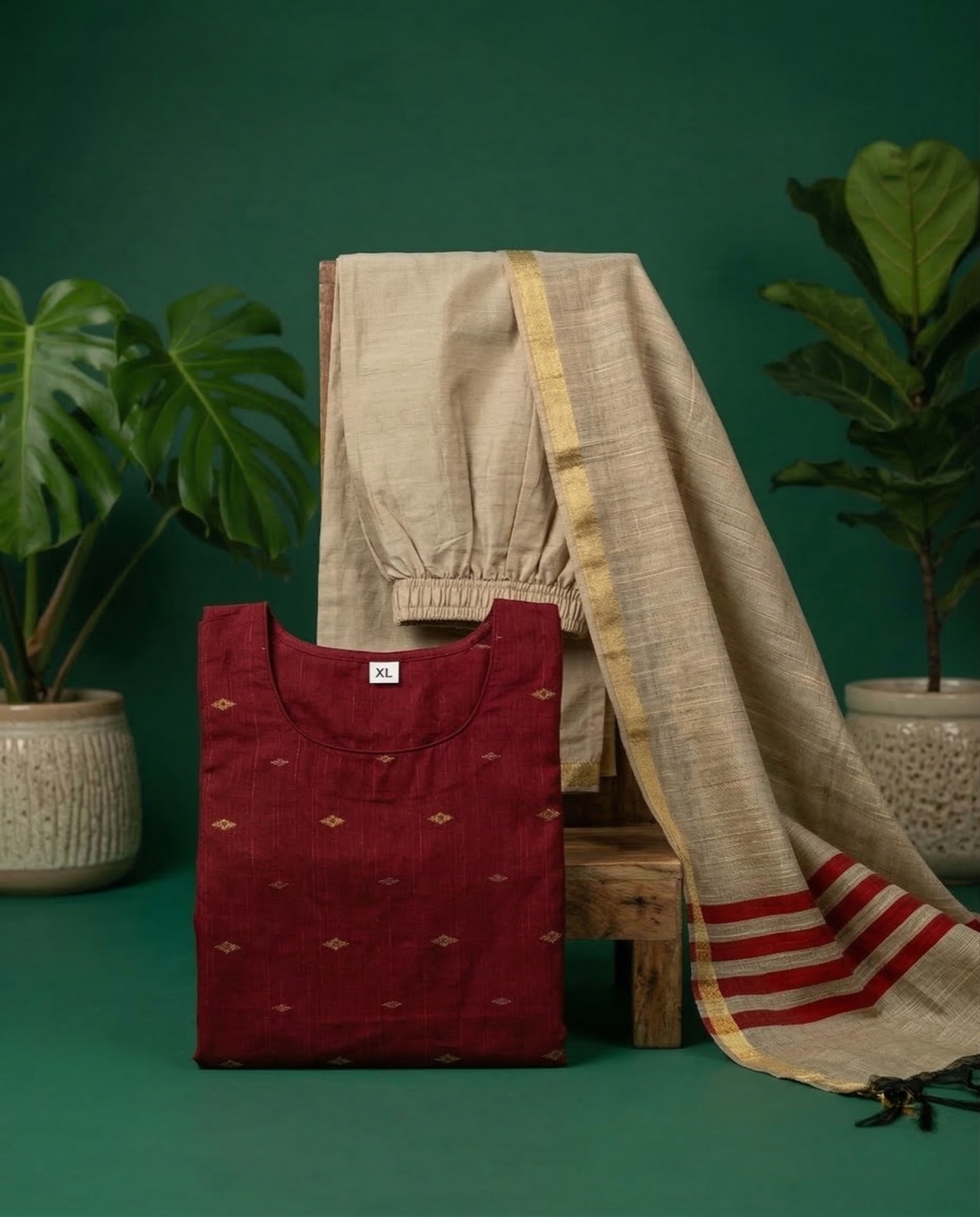 Maroon kurta with Shawl