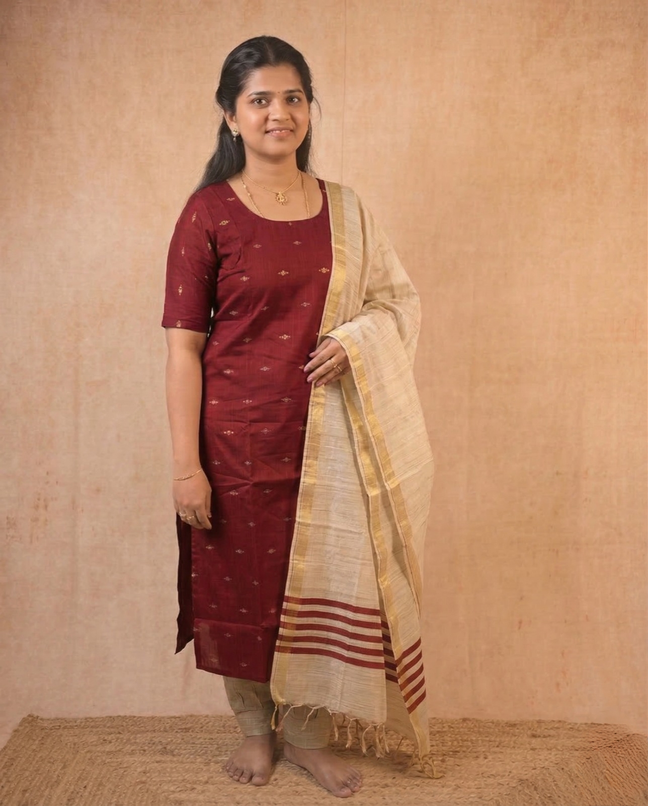 Maroon kurta with Shawl