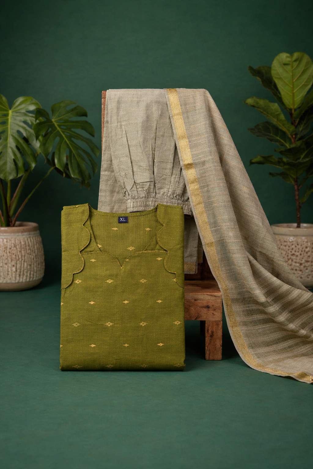Olive Green kurta with Shawl