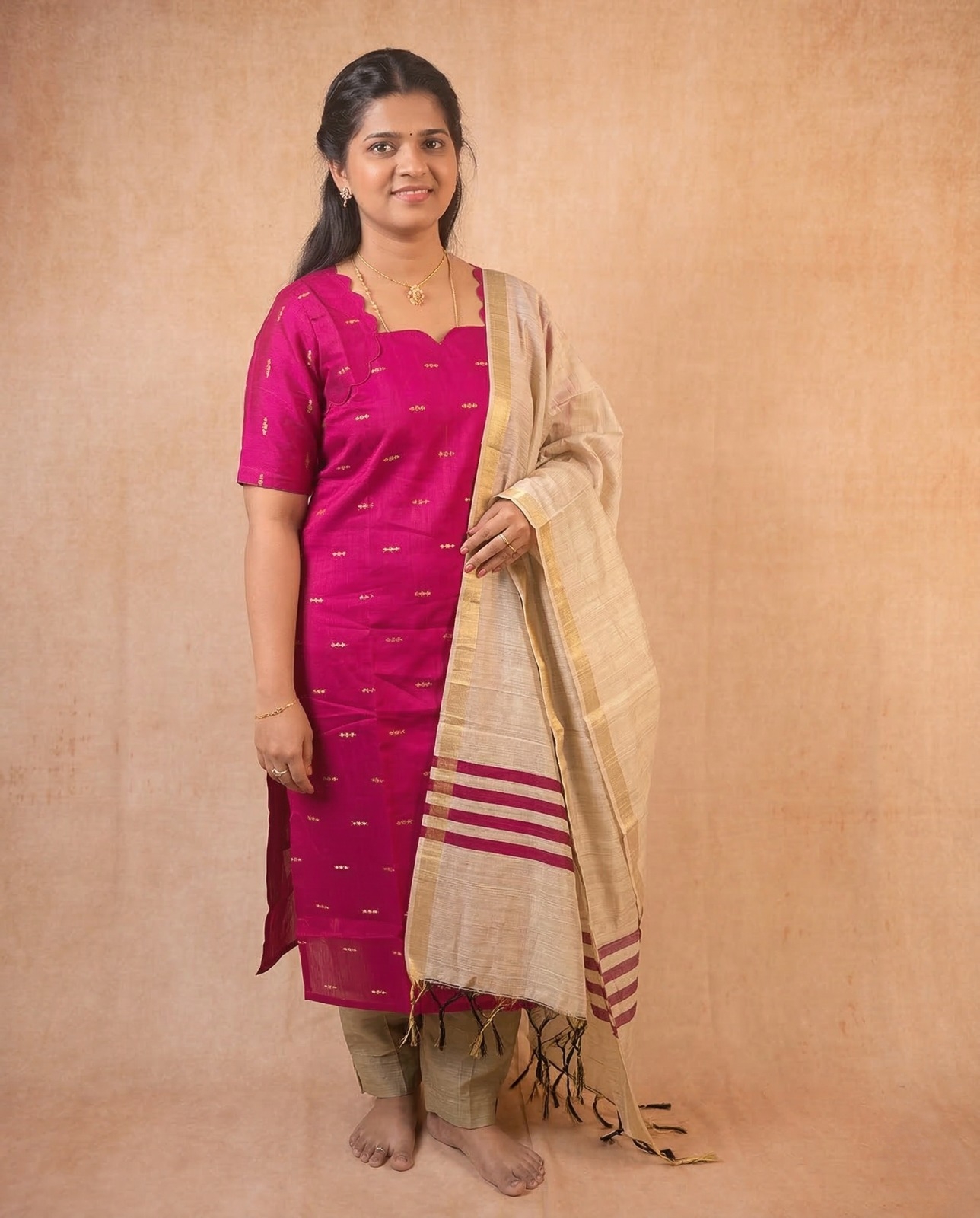 Pink kurta with Shawl