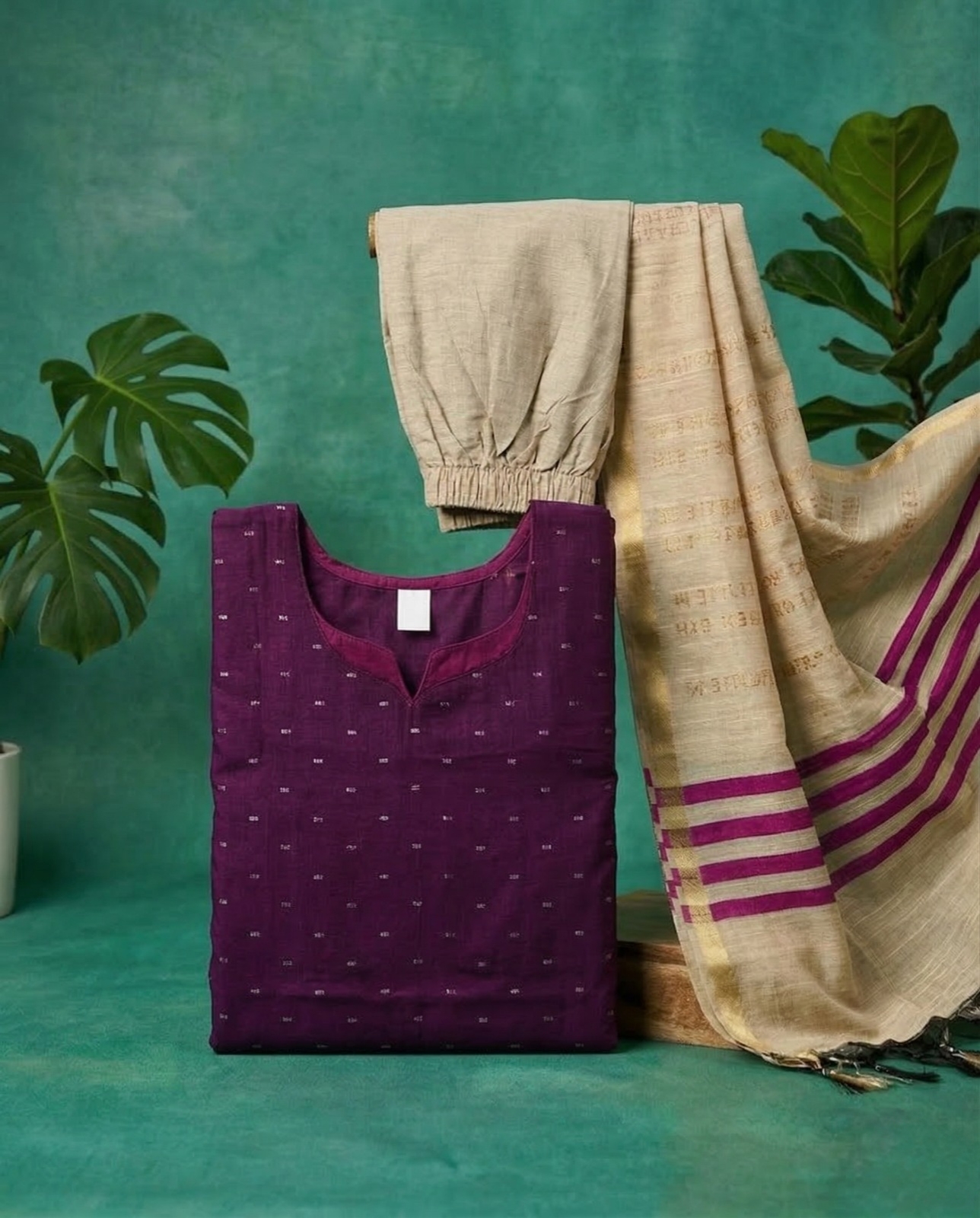 Purple kurta with Shawl