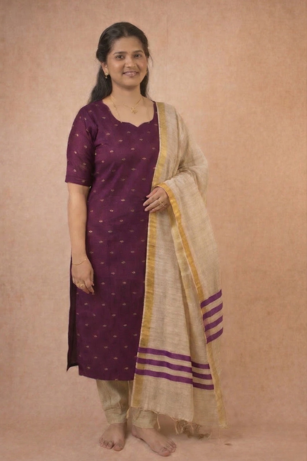 Purple kurta with Shawl