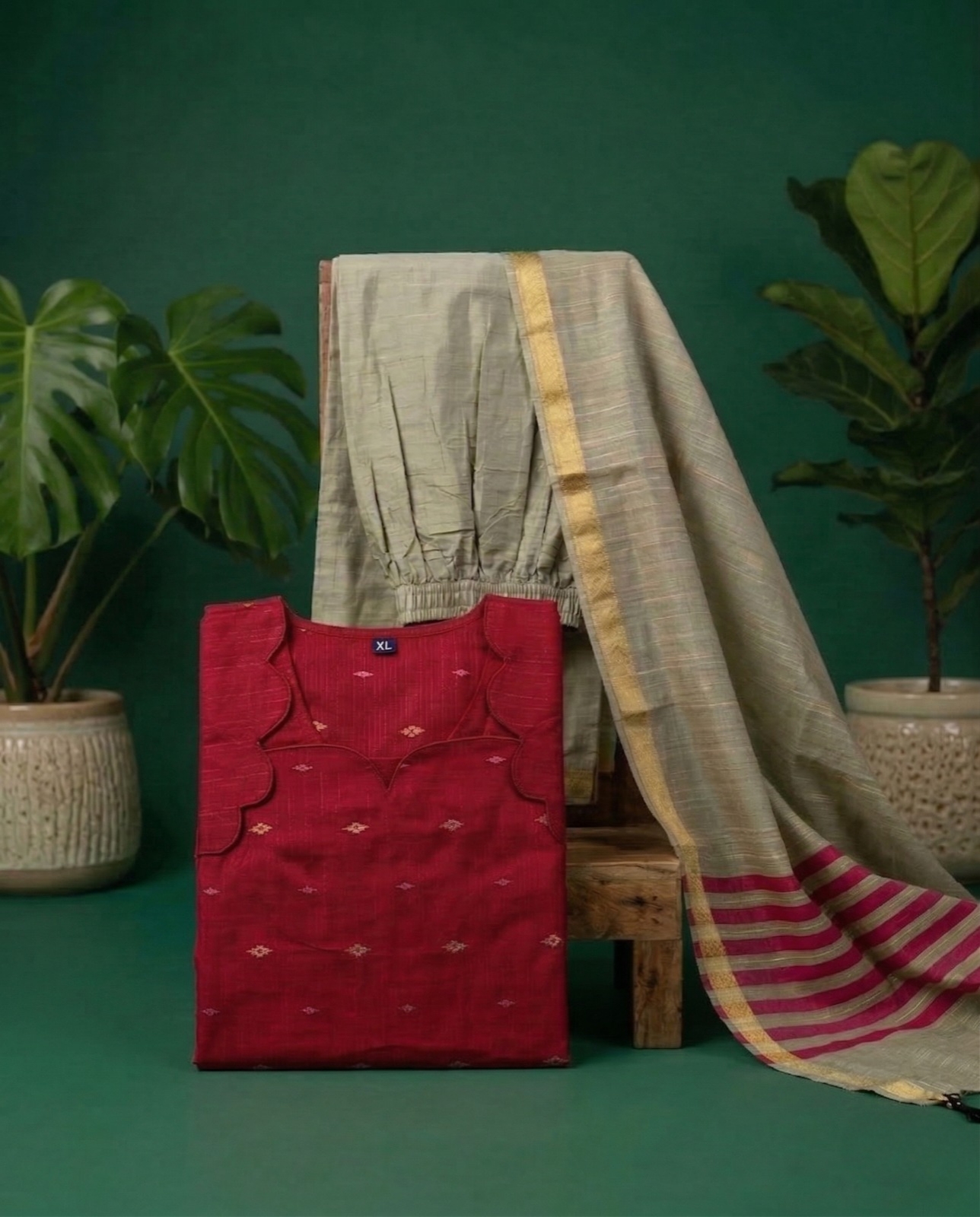 Red kurta with Shawl