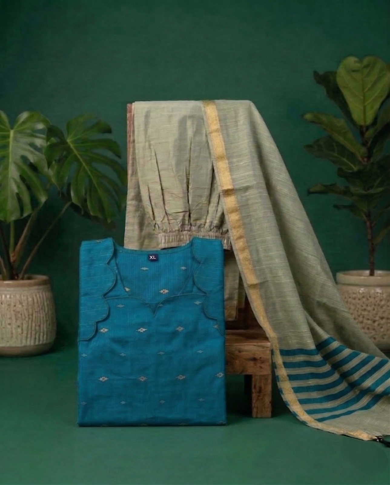 Teal Blue kurta with Shawl