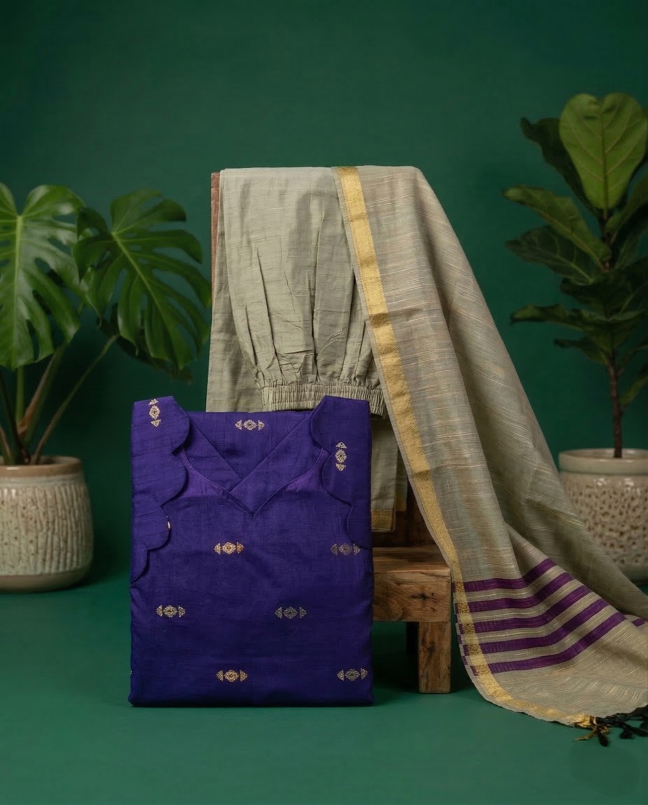 Violet kurta with Shawl