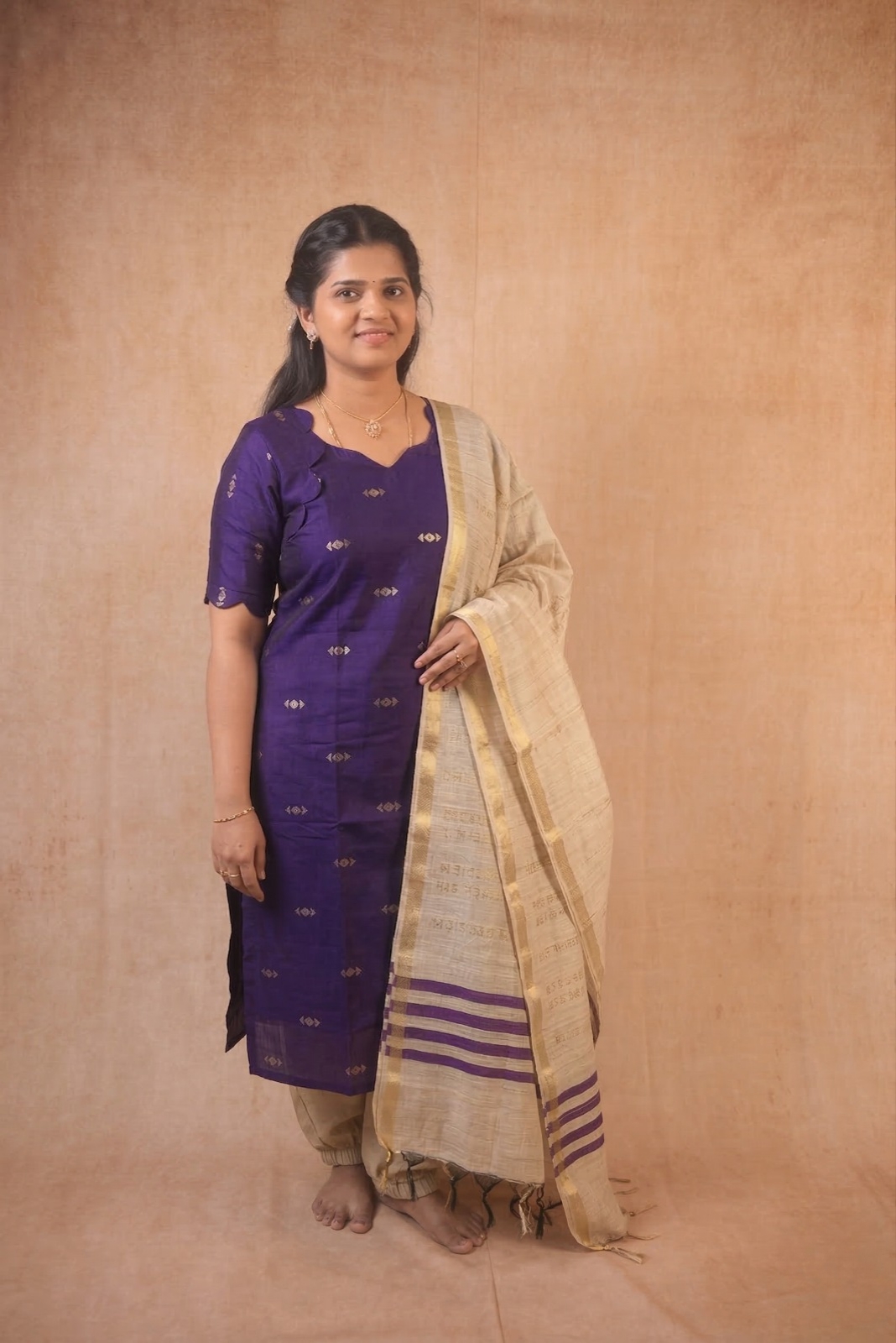 Violet kurta with Shawl