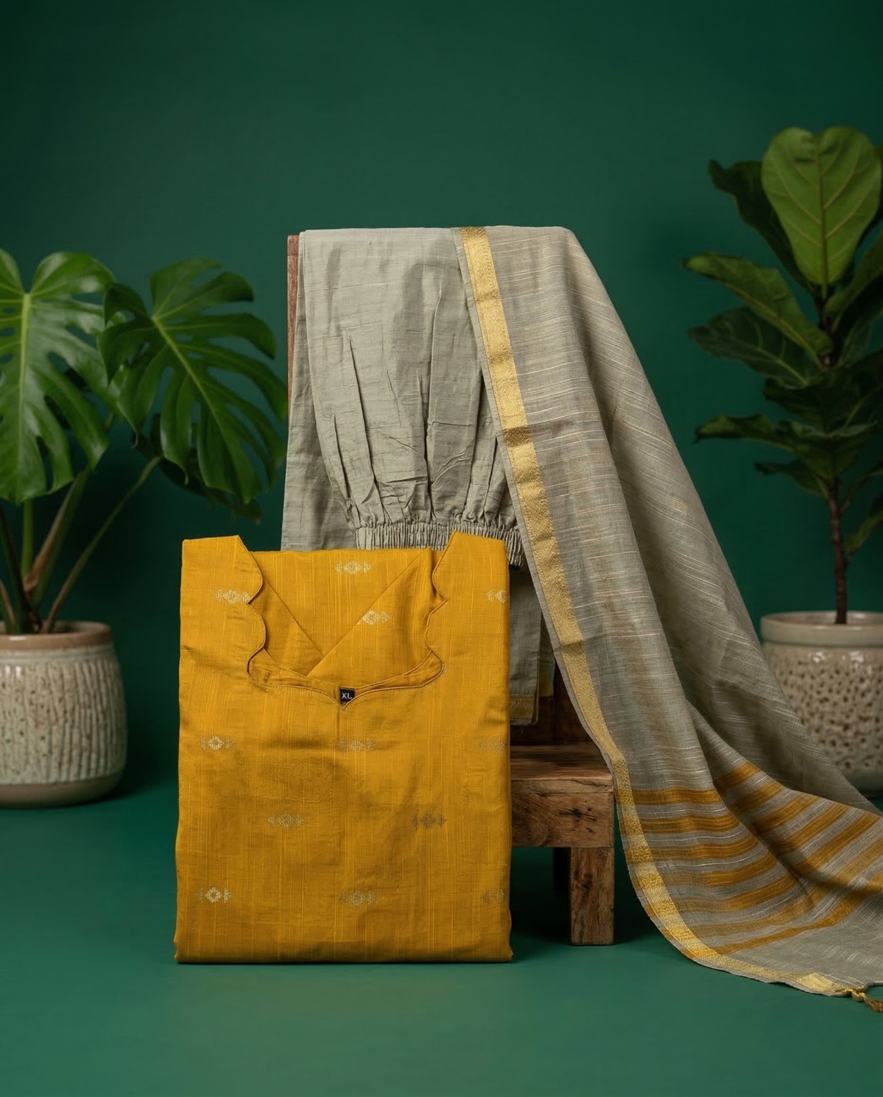 Mustard Yellow kurta with Shawl