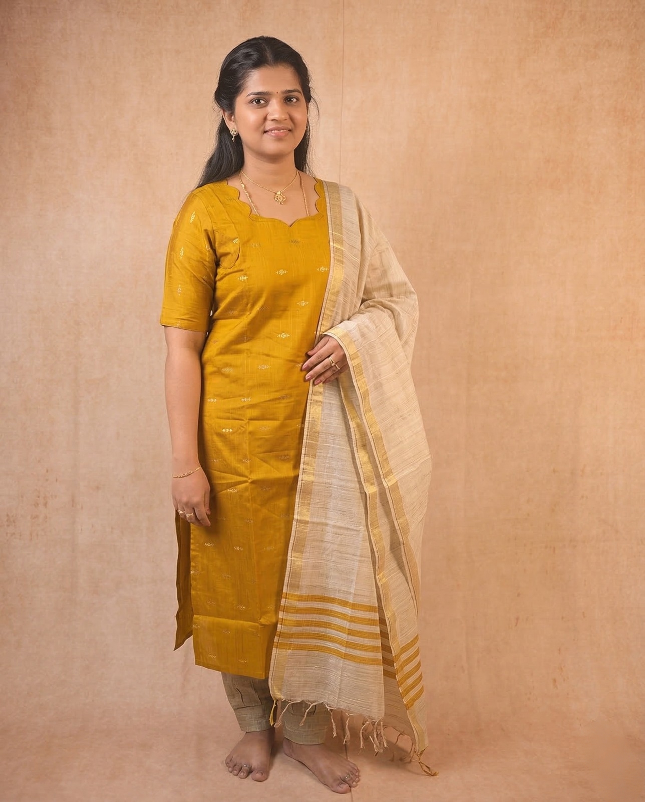 Mustard Yellow kurta with Shawl