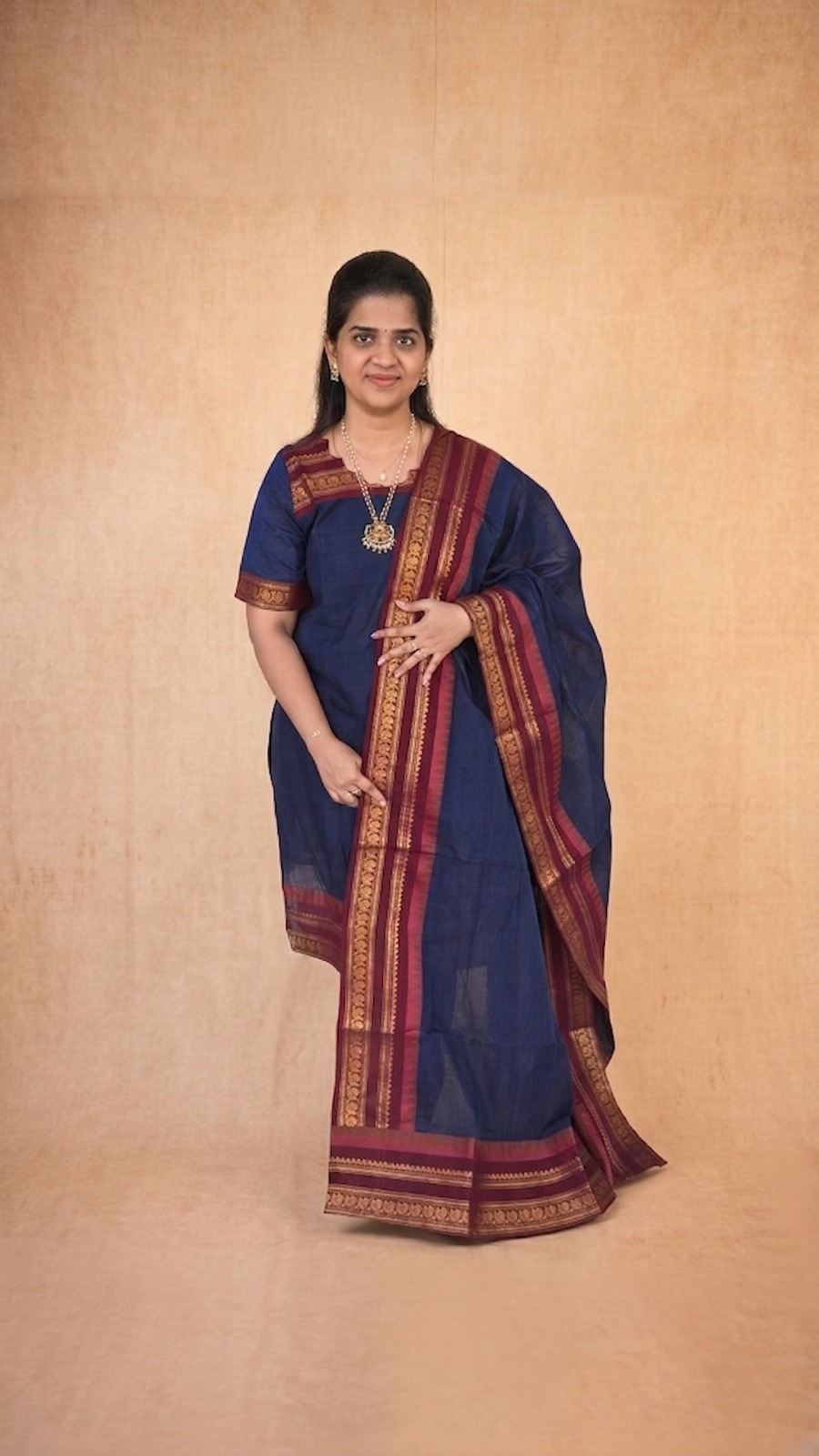 Navy Blue Kurta with Maroon Shawl