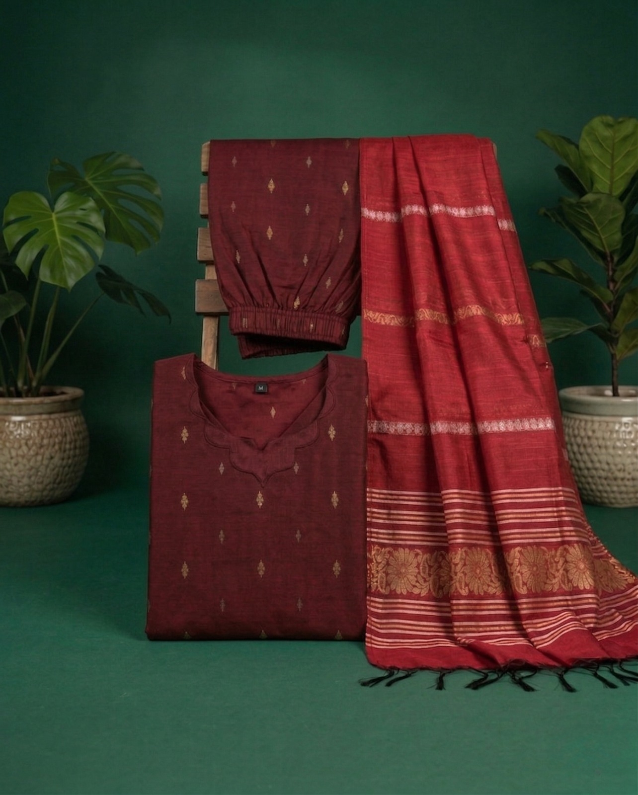 Maroon Kurta with Red Shawl
